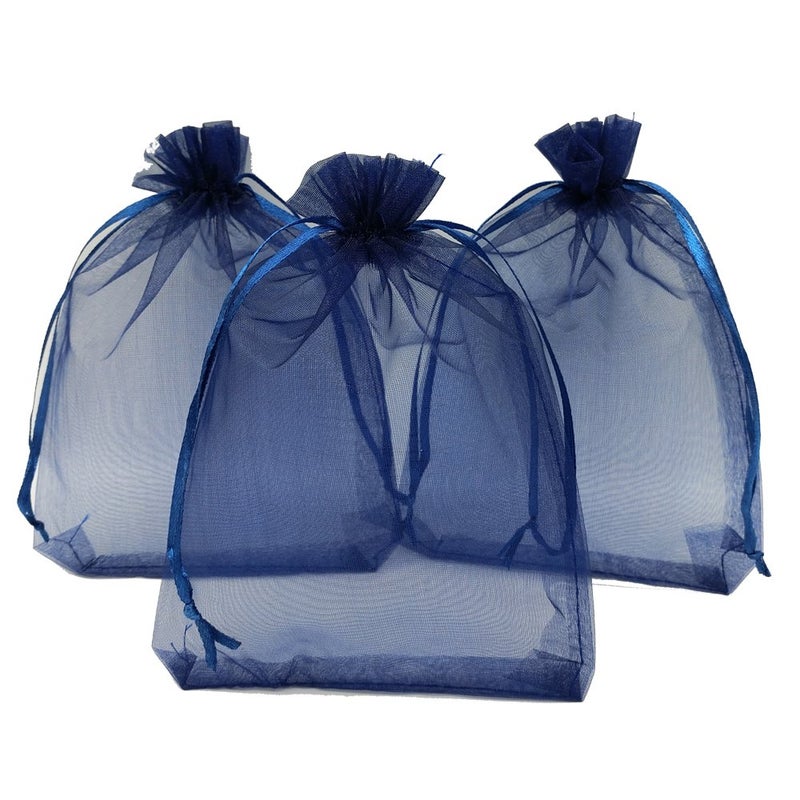 Ankirol 50pcs Large Sheer Organza Favor Bags 6.6x9'' Jewelry Candy Gift Bags Mini Bottle Wine Bags Samples Display Drawstring Pouches (navy blue) - Image 1